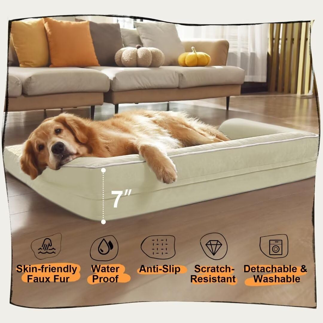 Large Dog Bed Orthopedic Washable - Beds Bolster - Medium XL XLarge Big Dogs - Memory Foam Couch Sofa - Waterproof with Removable Cover