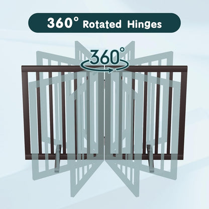 Freestanding Dog Gates Indoor, 3-Panel Pet Gates with 2 Metal Stands and 360° Hinge, 24" H Foldable Dog Gate for Stairs, Doorway, Kitchen, Expands Up to 55" Fully Assembled - Black Walnut