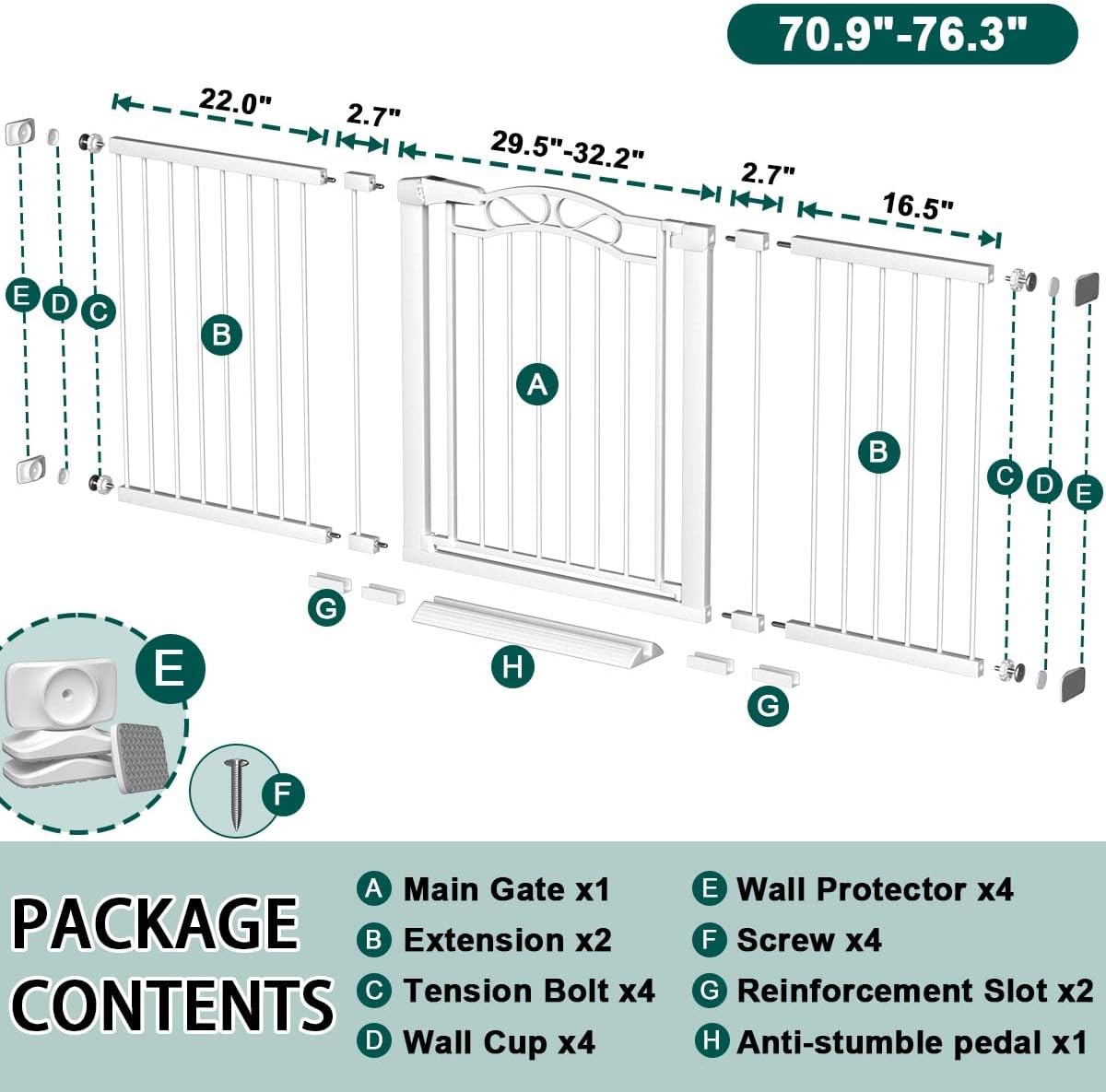 Fairy Baby 68.1"-70.8" Extra Wide Press Mounted Baby Gate Indoor for Kids Or Pets Walk Thru No Drill Long Dog Gates for The House Doorway Child Safety Gate