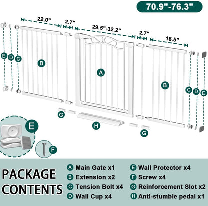 Fairy Baby 68.1"-70.8" Extra Wide Press Mounted Baby Gate Indoor for Kids Or Pets Walk Thru No Drill Long Dog Gates for The House Doorway Child Safety Gate