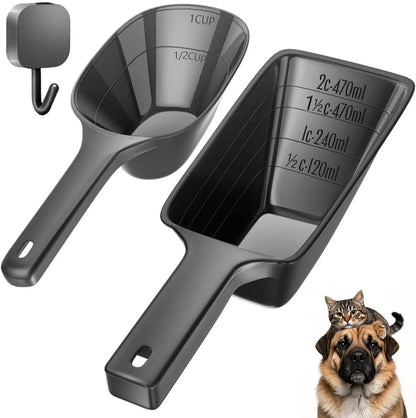 Food Scoop, Cup Capacity Dog Food Scooper With Measuring Lines For Dog, Puppy and Cat Coffee Bean Scoop, Flour Scoop 2 Pack (Grey)
