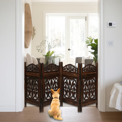 Freestanding Pet Gate for Dogs, Foldable Wooden Dog Gate for House, Indoor Dog Gate for Stair, Doorway, House Design Gates for Dogs Indoor, 72 Inch Wide, (18" x4 Panels 72 inch), Burnt Finish