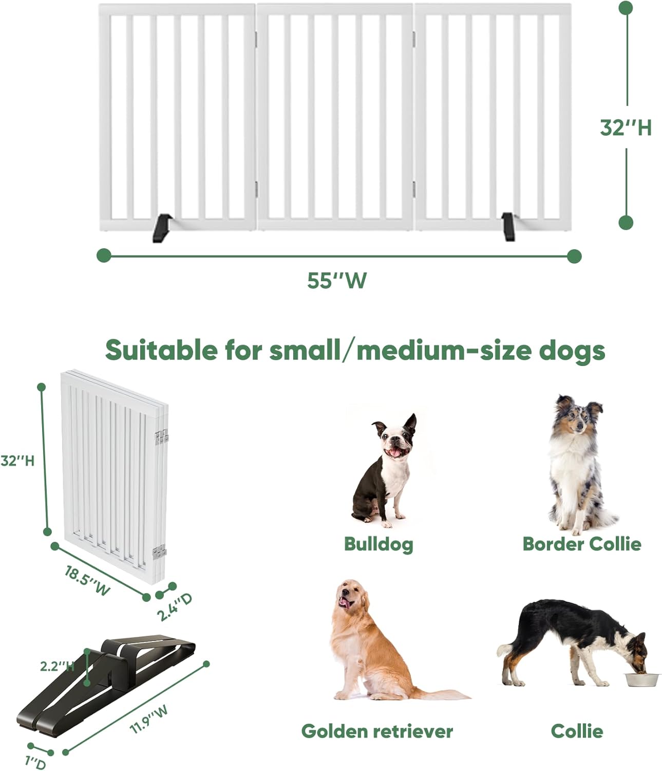 Freestanding Foldable Dog Gate - 4 Panel Room Divider with Metal Support Feet (Black)