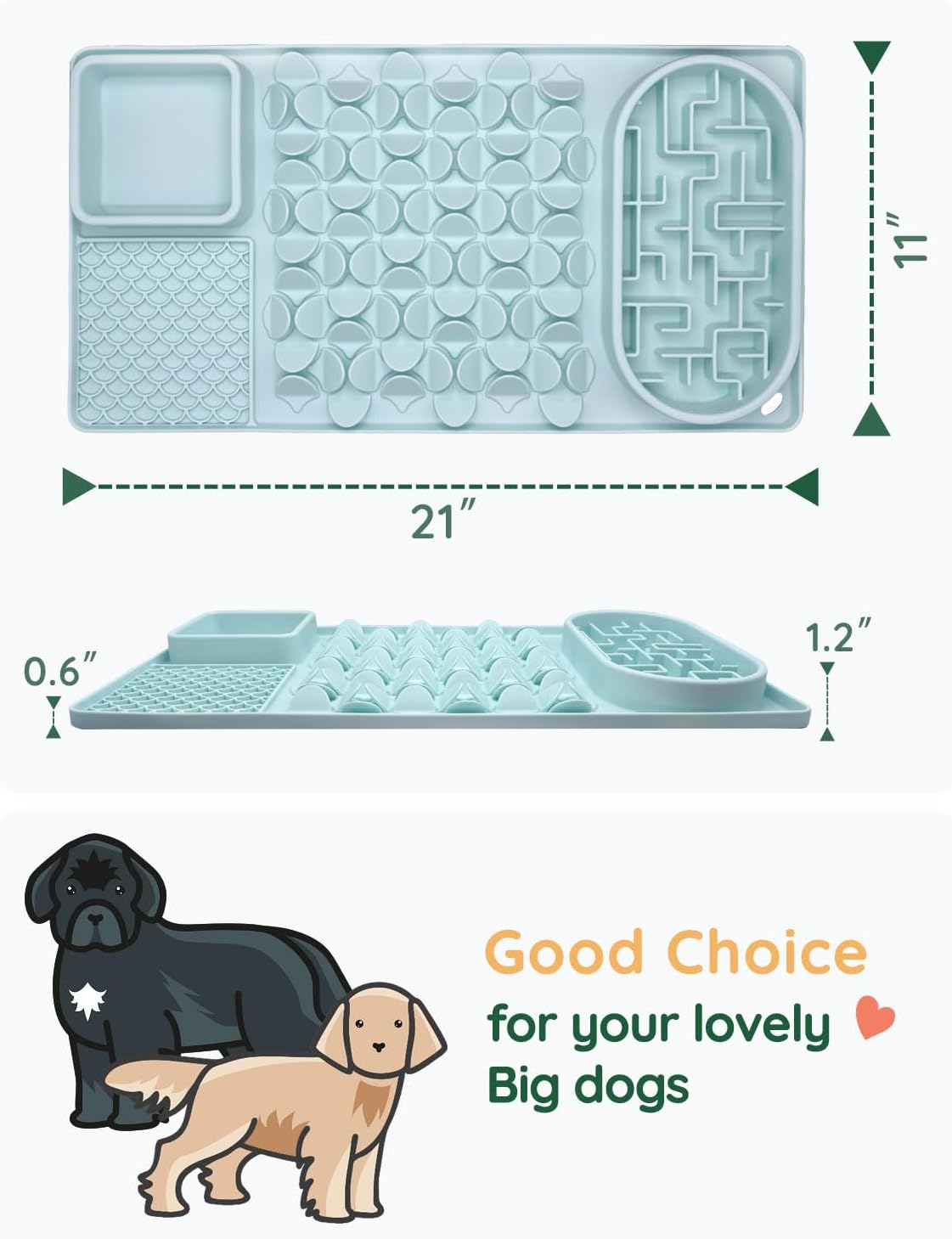 Slow Feeder Bowl for Large dog, Silicone Lick Mat & Snuffle Mat with Suction Cups - Interactive Puzzle Feeder to Slow Eating & Keep Busy, Reduce Vomiting & Relieve Boredom (21"x 11" Light Blue)