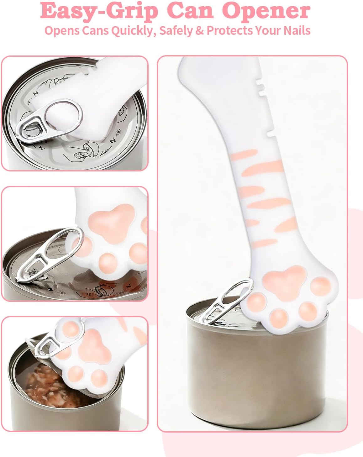 6 PCS Cat Food Can Covers Set, Reusable Silicone Can Lids with Opener, Stainless Steel Wet Food Spoon & Cat Treat Squeezer for Pet Feeding and Storage, Fits Cats & Dogs
