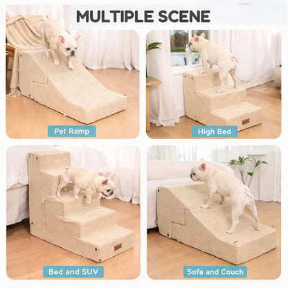 4-Step Dog Stair and Ramp for Small Dogs and Cats, Pet Steps for Bed with Non-Slip Bottom, Grey