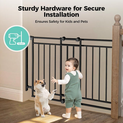 COMOMY 27.5-43" Baby Gate No Bottom Bar for Stairs and Doorways, 2-in-1 Auto Close Dog Gate Indoor for the House, Hardware Mounted Pet Gate with Large Walk Thru Door, Child Safety Gate for Dogs, Black