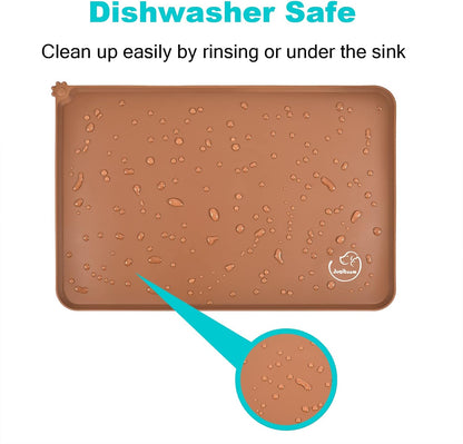 Silicone Waterproof Dog Cat Pet Feeding Mats, Non Slip, Easy Clean Pet Dog Cat Bowl Mats Placemat (18.5" x 11.5") Green