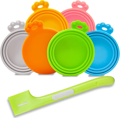 Yobbai 6 packs Pet Food Can Lids, Food Safe BPA-Free & Dishwasher Safe, Can Covers with 1 Spoon Can Openers Most Standard Size Dog and Cat Can Tops