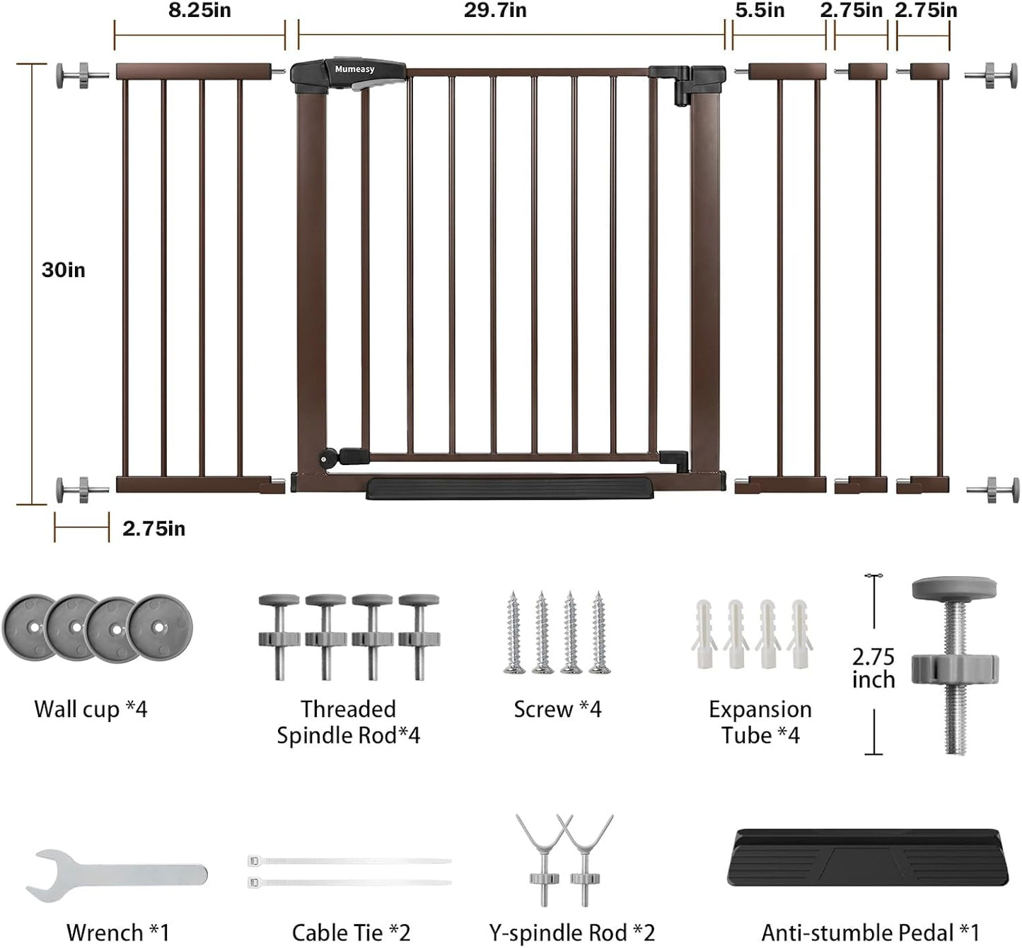Mumeasy 36" High Extra Tall Dog Gate, 29.6"-40.5" Wide Pressure Mounted Tall Baby Gate for Dog, Auto Close Pet Gate with Door for Stairs,Doorways,House,Black