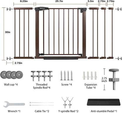 Mumeasy 36" High Extra Tall Dog Gate, 29.6"-40.5" Wide Pressure Mounted Tall Baby Gate for Dog, Auto Close Pet Gate with Door for Stairs,Doorways,House,Black