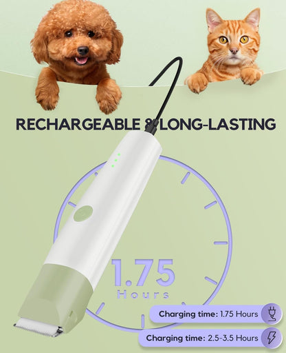 Dog Clippers Grooming Kit, 4 in 1 Quiet Cordless Dog Paw Trimmer & Nail Grinder, Small Cat Clippers Electric Rechargeable Low Noise Pet Shaver for Trimming Hair on Paw Eye Ear Face Rump (Pink)