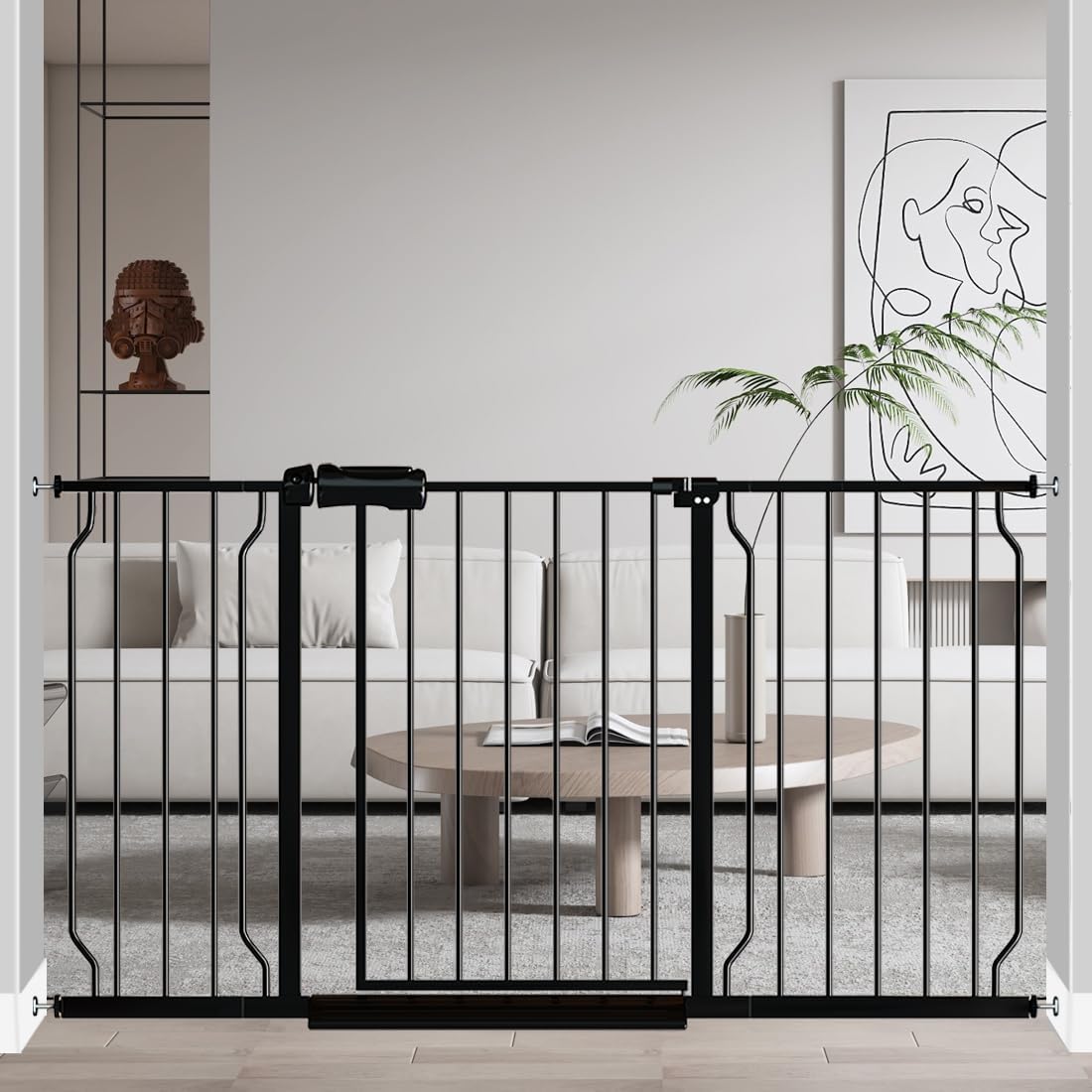 Fairy Baby Extra Wide Baby Gate Black 57.5-62 Inch Wide, Walk Through Pressure Mounted No Drill for Doorways, Long and Large Tension Dog Gates for Pet and Kids