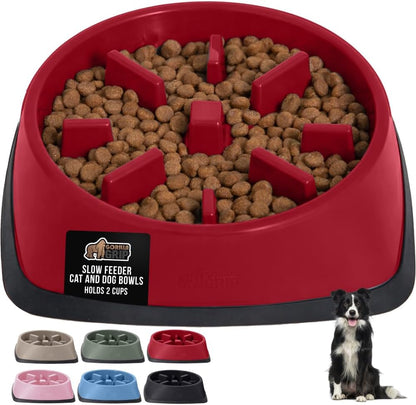 GORILLA GRIP® Patented BPA Free Slow Feeder Dog Bowls, Interactive Puzzle Toy for Dogs and Cats Food Training Enrichment, Keeps Pets Busy and Prevents Puppy Overeating, Small Breeds, 1 Cup, Gray