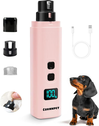 Electric Dog Nail Grinder with 2 Level LED Lights, 2 Speed 30dB Super Quiet and Low Vibration Turbo Charge Pet Nail Grinder for Small Dogs and Cats - White