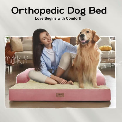 Large Dog Bed Orthopedic Washable - Beds Bolster - Medium XL XLarge Big Dogs - Memory Foam Couch Sofa - Waterproof with Removable Cover