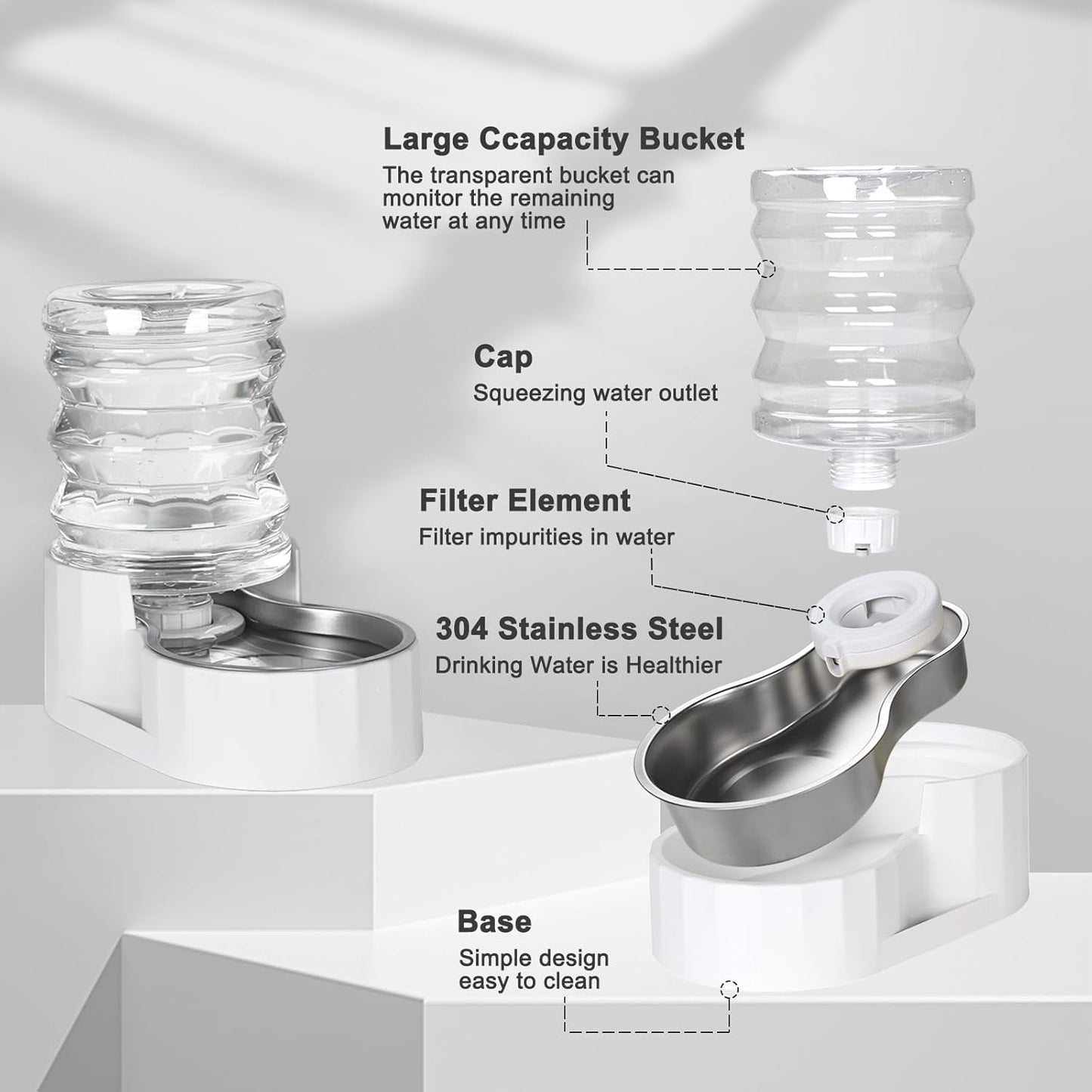 RIZZARI 8L Elevated Pet Water Dispenser – Stainless Steel Gravity Waterer with Auto-Refill Design for Medium and Large Dogs & Senior Pets -Comfortable Drinking Height for Living Rooms,Multi-Pet Homes