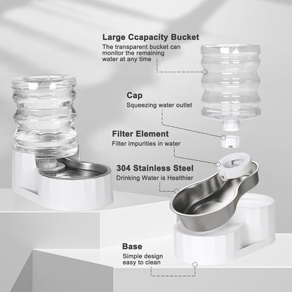 RIZZARI 8L Elevated Pet Water Dispenser – Stainless Steel Gravity Waterer with Auto-Refill Design for Medium and Large Dogs & Senior Pets -Comfortable Drinking Height for Living Rooms,Multi-Pet Homes