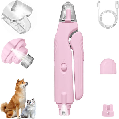 2-in-1 Dog Nail Clippers and Cat Nail Clippers with Light, Quick Sensor and Safety Guard, USB Rechargeable Pet Nail Trimmer with 2 LED Lights for Large Medium Small Dogs and Cats (White)