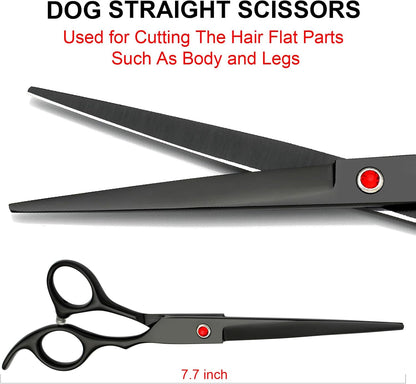 TINMARDA Dog Grooming Kit, Professional Stainless Steel Dog Grooming Scissors with Curved Shears, Pink Finger Rings - 4 Piece Sharp Durable Pet Shears for Dogs Cats At Home Salon-Quality Grooming