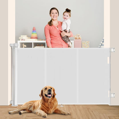 Miumoon 150 inch Retractable Baby Gates 42 inch Tall, Retractable Gate with Reinforced Strip Design to Prevent Crawling Through, 12 FT Extra Wide Retractable Dog Gate for Indoor/Outdoor