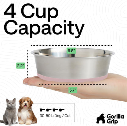 GORILLA GRIP Dog Bowls, Food Grade 304 Stainless Steel, Holds 2 Cups Each (16 fl oz) Food and Water Bowl for Feeding Dogs and Cats, Dishwasher Safe, Rust Resistant, BPA Free Rubber Base Set of 2 Black
