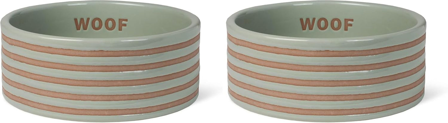 Fringe Studio Matte Speckled Green Medium Raised Stoneware Feeder W/Stainless Steel Insert (7" Diameter x 5.5" H, 26 fl.oz.), PetShop Collection (453MD001)