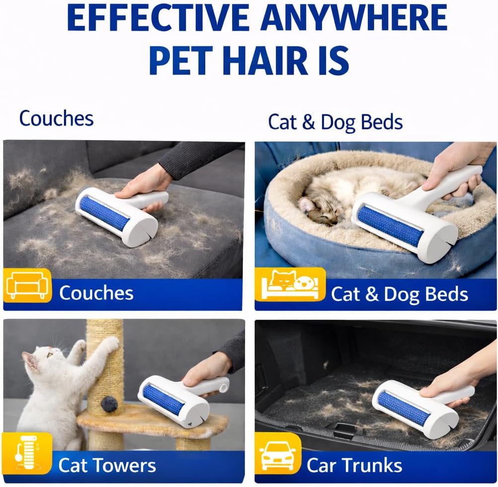 Pet Hair Remover - Reusable Cat and Dog Hair Remover for Furniture, Couch, Carpet, Clothes, Car Seats or Bedding - Portable Lint Rollers, Self-Cleaning Base Dog and Cat Fur Removal Tool