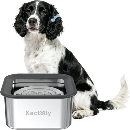 Kactoily 3L/101oz Large Capacity Dog Water Bowl Stainless Steel No Spill Dog Bowls Slow Drinking Dog Water Feeder Dispenser
