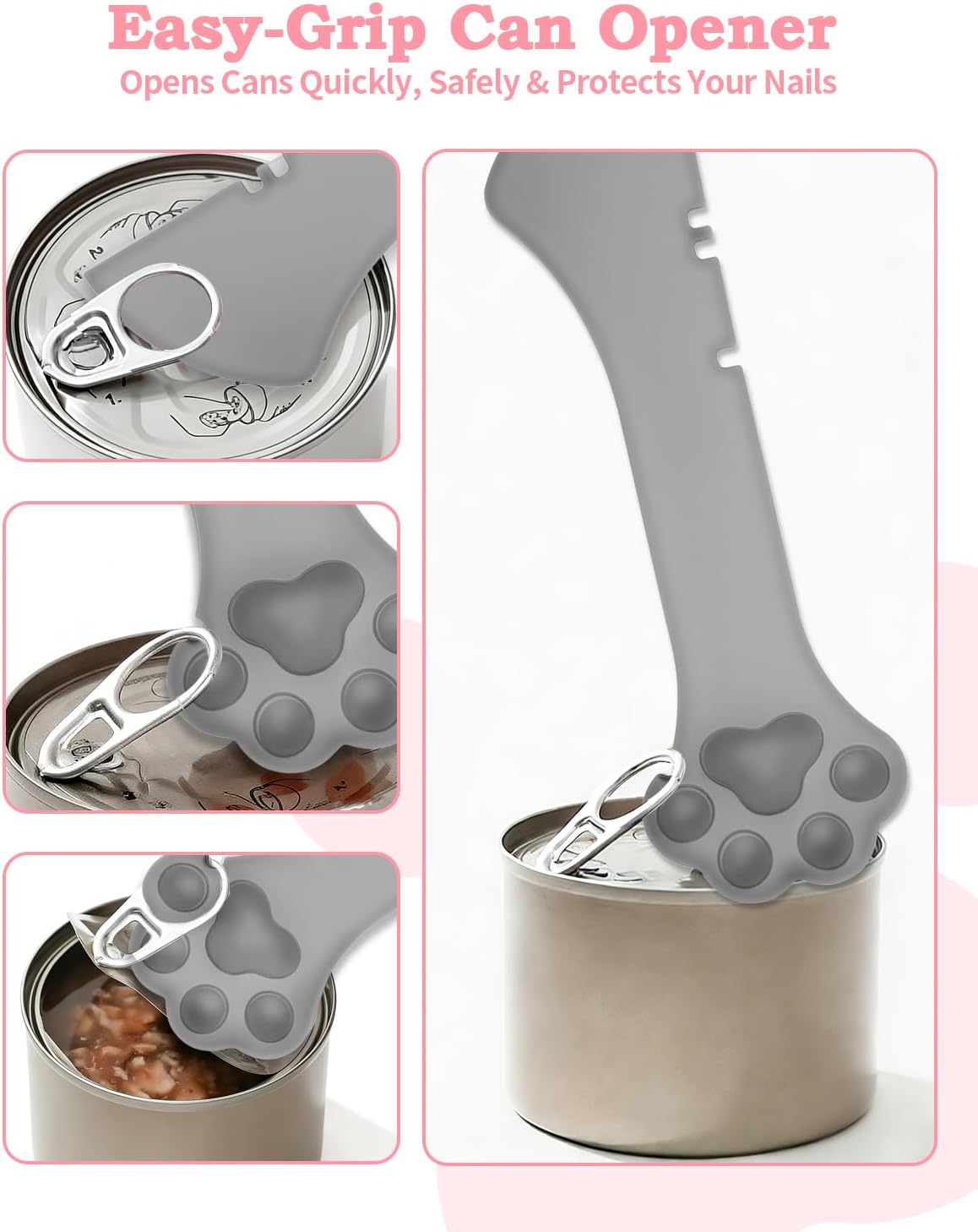 6 PCS Cat Food Can Covers Set, Reusable Silicone Can Lids with Opener, Stainless Steel Wet Food Spoon & Cat Treat Squeezer for Pet Feeding and Storage, Fits Cats & Dogs
