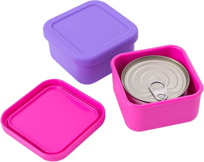 SLSON Cat Can Cover 5.5 oz Canned Food Storage Container, 2Pack Silicone Can Sealer with Airtight Lids Compatible with 5.5oz Friskies & 3.5oz Cesar Pet Cans for Fridge to Keep Fresh (Beige and Grey)