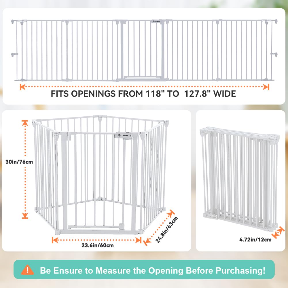 COMOMY 80" Extra Wide Baby Gate, Dog Gate for House Stairs Doorways Fireplace, Auto Close Pet Gate with Door Walk Through, 3 Metal Panels, Hardware Mounted Baby Fence Indoor Outdoor(30" Tall, Black)