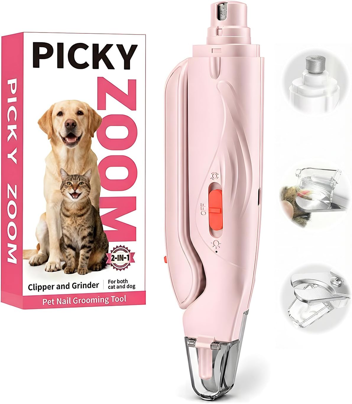 2-in-1 Dog & Cat Nail Clippers and Grinder with Light – Upgraded Safety Guard to Avoid Overcutting, Sharp Blade, Painless Quiet Pet Nail Claw Trimmers, Professional Grooming Tool for Large Small Pets