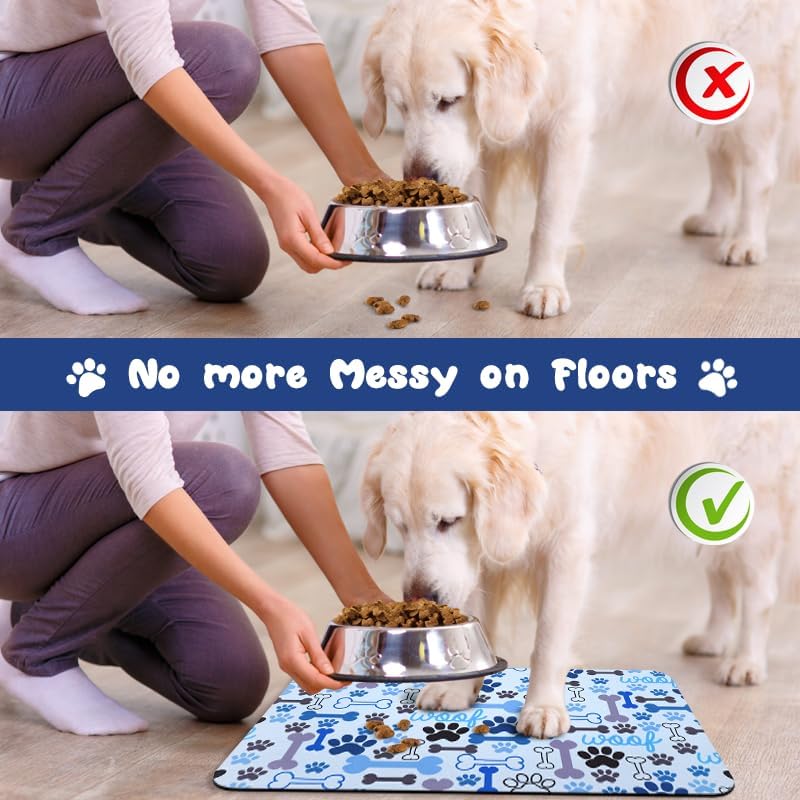 Dog Food Mats for Floors Waterproof, Pet Water Bowl Mats Pet Feeding Absorbent Placemats Plaid 12 * 20 inch