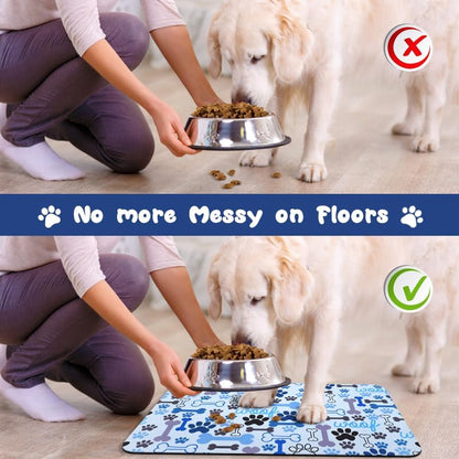 Dog Food Mats for Floors Waterproof, Pet Water Bowl Mats Pet Feeding Absorbent Placemats Plaid 12 * 20 inch