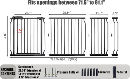 24-29 Inch Narrow Baby Gate, Pressure Mounted No Drilling Dog Gate for Stairs & Doorways, White Metal Safety Gate Indoor for Kids and Pets