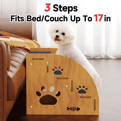 Pet Steps for Small Dogs,Wooden Cat Stairs for Old Cats,Doggy Dog Steps for Bed Couch Sofa Windows,3-Step Ladder, 16" L x 12" W x 14" H，Suitable for Height 14-17in