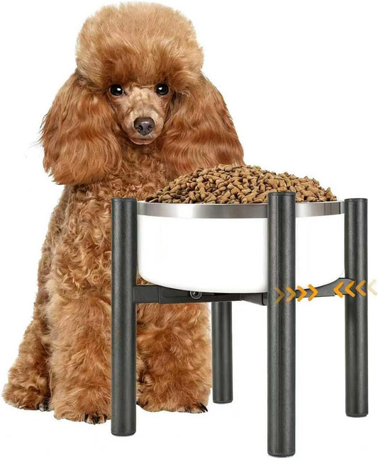 PROERR Raised Single Dog Bowl Stand, Adjustable 12-16" Tall, Elevated Dogs Food Bowl Stand for 8-12" Wide Bowls, Dog Bowl Holder for Medium Large - Metal Pets Dish Holder Only - Black