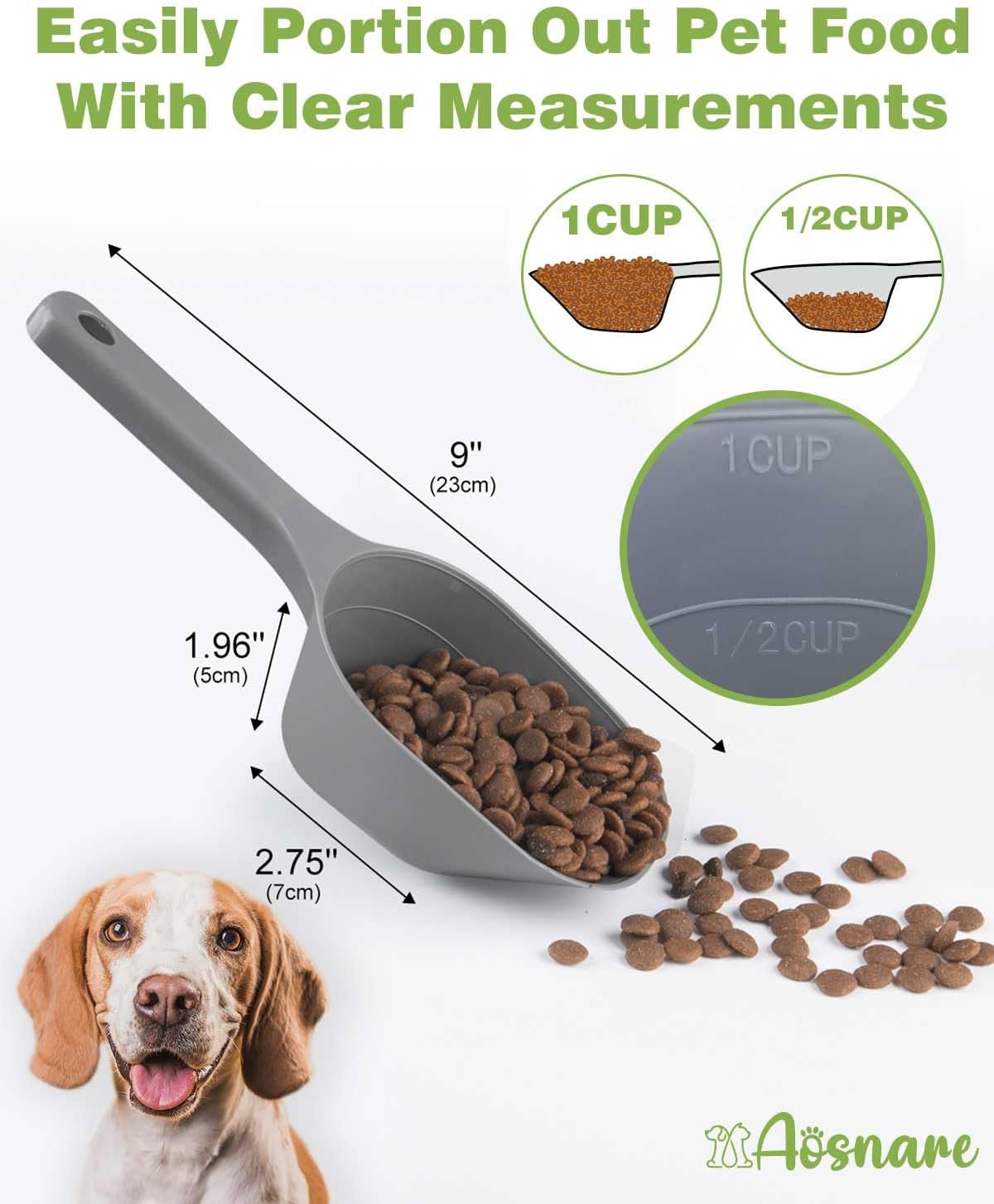2 PACK Dog Food Scoop,1 Cup Capacity Pet Food Scoop With Measuring Lines For Dog, Puppy and Cat (Black)