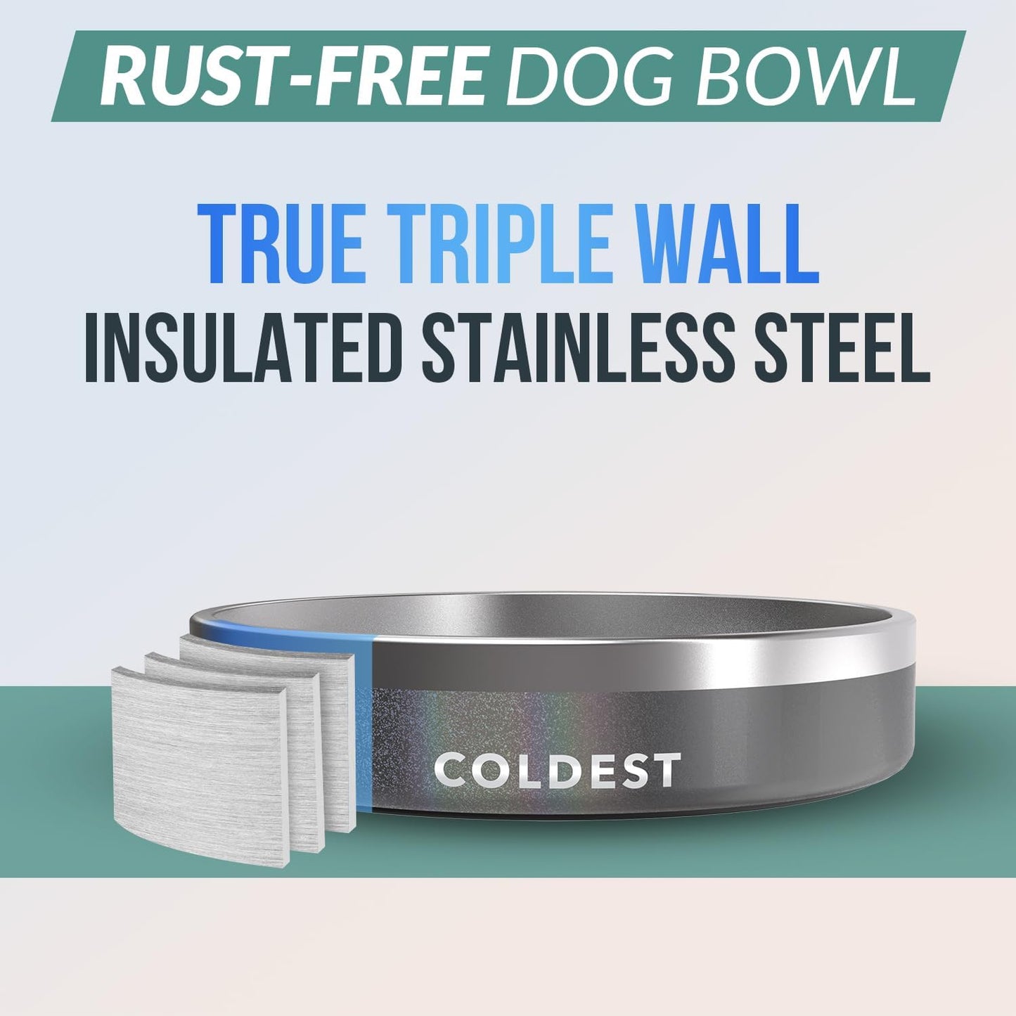 Coldest Dog Bowl - Anti Rust Metal, Non Slip, 3 Layers Insulated Stainless Steel Dog Bowls - Spill Proof & Heavy Duty - Water Bowl for Dogs, Cats & Pets, Dish Washer Safe (21 oz, Stealth Black)