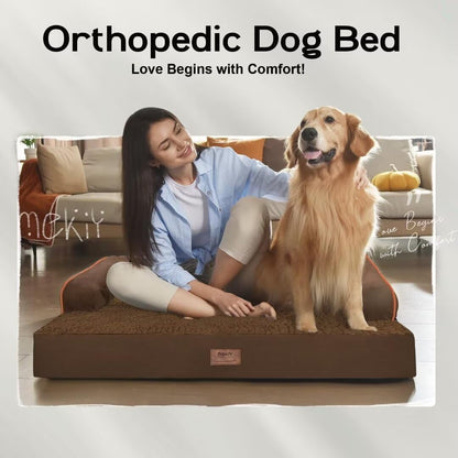 Large Dog Bed Orthopedic Washable - Beds Bolster - Medium XL XLarge Big Dogs - Memory Foam Couch Sofa - Waterproof with Removable Cover