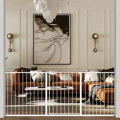 WAOWAO Triple Lock 49.21-66.54" Baby Gate Extra Wide Pressure Mounted Walk Through Swing Auto Close Safety Black Metal Dog Pet Puppy for Stairs,Doorways,Kitchen