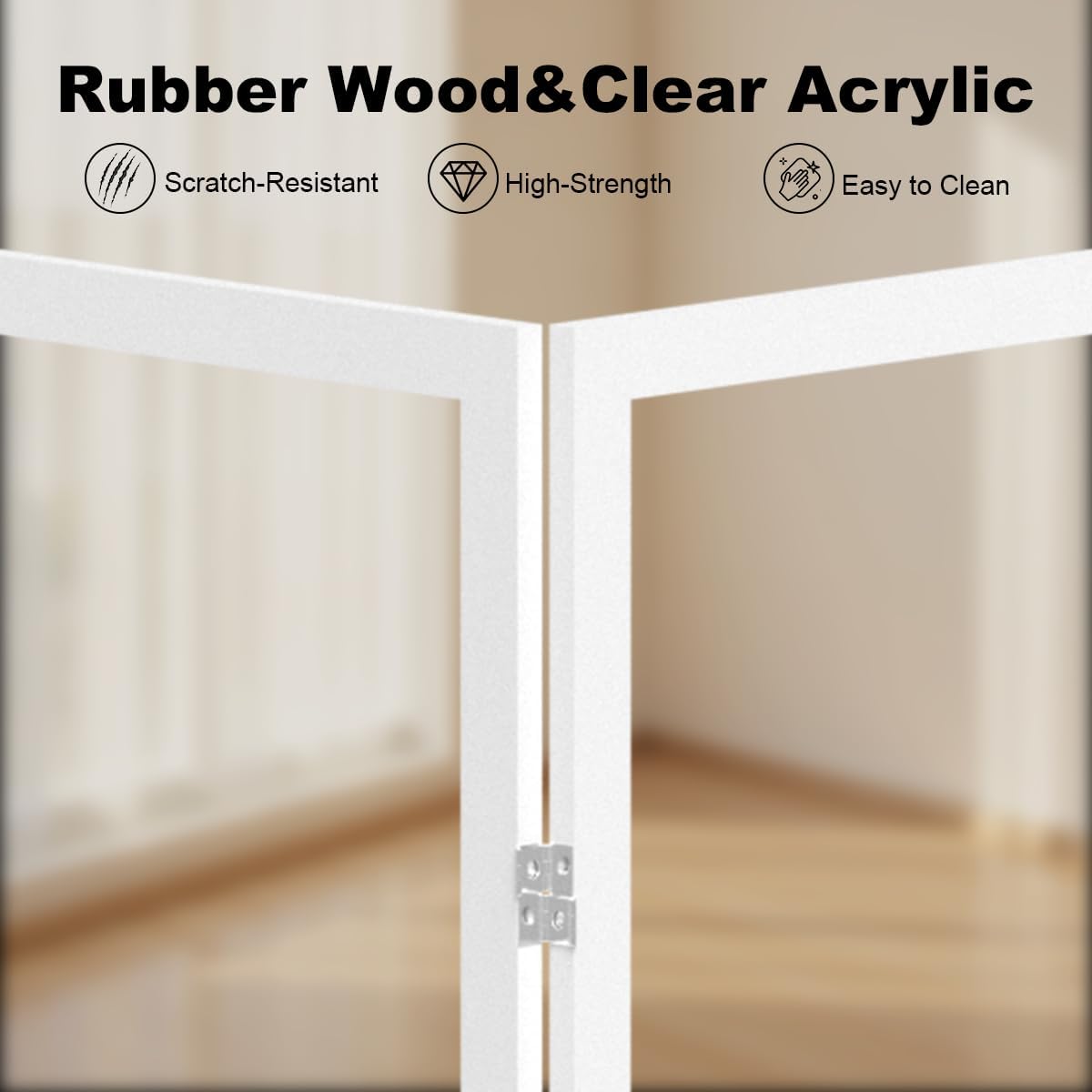 Extra Wide Clear Dog Gate，6 Panel (107.957" W*31.5" Tall) Wooden Dog Gate, Clear Acrylic Pet Gate，Transparent Freestanding Pet Gate for Doorways Stairs