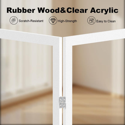 Extra Wide Clear Dog Gate，6 Panel (107.957" W*31.5" Tall) Wooden Dog Gate, Clear Acrylic Pet Gate，Transparent Freestanding Pet Gate for Doorways Stairs