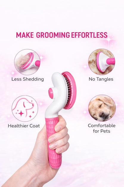 Self Cleaning Slicker Brush for Dogs & Cats – Deshedding Grooming Tool with One Click Hair Removal – Gentle for Sensitive Skin