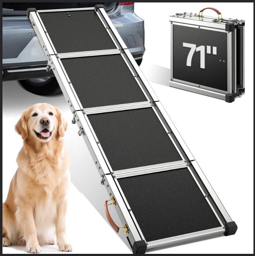 Extra Long 71”Dog Ramp Folding Pet Ramp for Car Large Dogs with Non-Slip Surface Dog Ramps up to 200 lb for Car SUV Truck (71“ Dog Ramp)