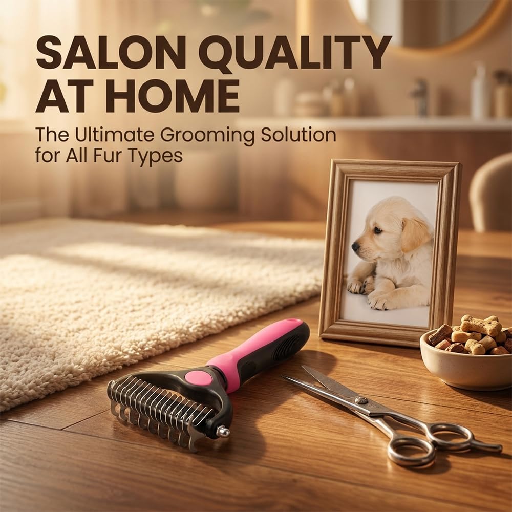 Sakerplus Double-Sided Pet Grooming Rake,Dematting Undercoat Rake for Dogs and Cats, 2-in-1 Dematting Comb, Pet Grooming Rake for Long Hair Pets (Blue, large+small)