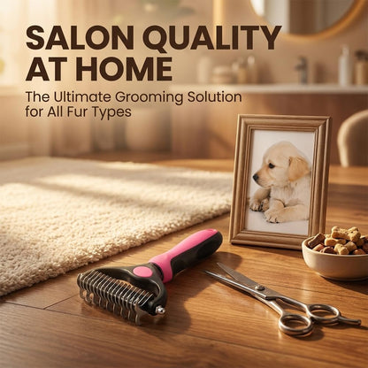 Sakerplus Double-Sided Pet Grooming Rake,Dematting Undercoat Rake for Dogs and Cats, 2-in-1 Dematting Comb, Pet Grooming Rake for Long Hair Pets (Blue, large+small)