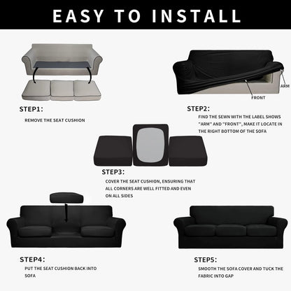 Easy-Going 100% Dual Waterproof 4 Pieces Stretch Soft Couch Cover for Dogs, Sofa Slipcover for 3 Separate Cushion Couch Leakproof Furniture Protector for Kids, Pets Dark Gray