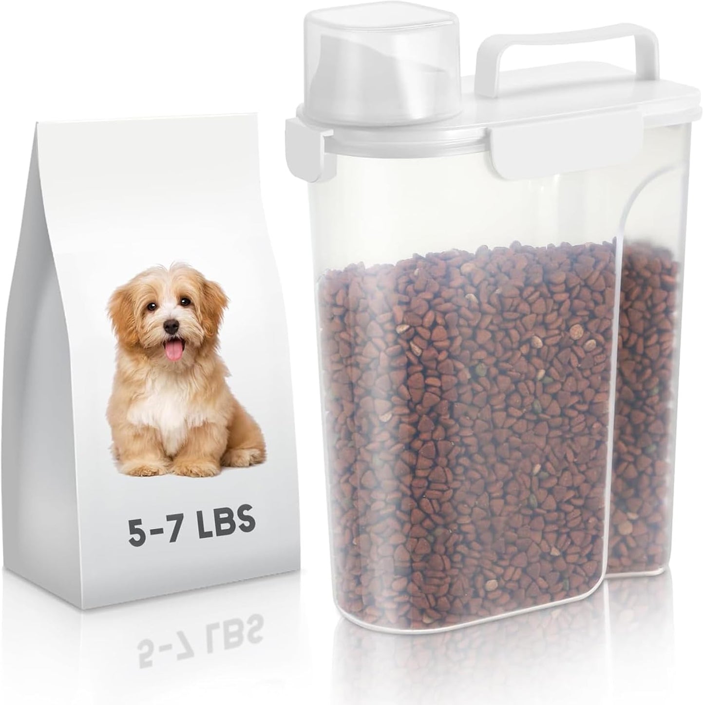 LEAWALK 5-7Lbs Dog Cat Food Storage Container with Upgraded Large Nozzle BPA-free, 4 Snap Seals Plastic Pet Food Storage Containers with Handles are Easy to Clean and Carry